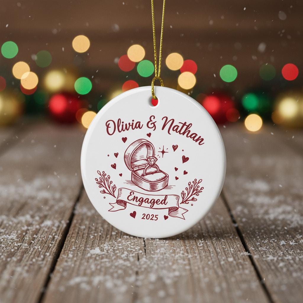 Personalized Christmas Ornament 2025 - Our First Christmas Enaged
