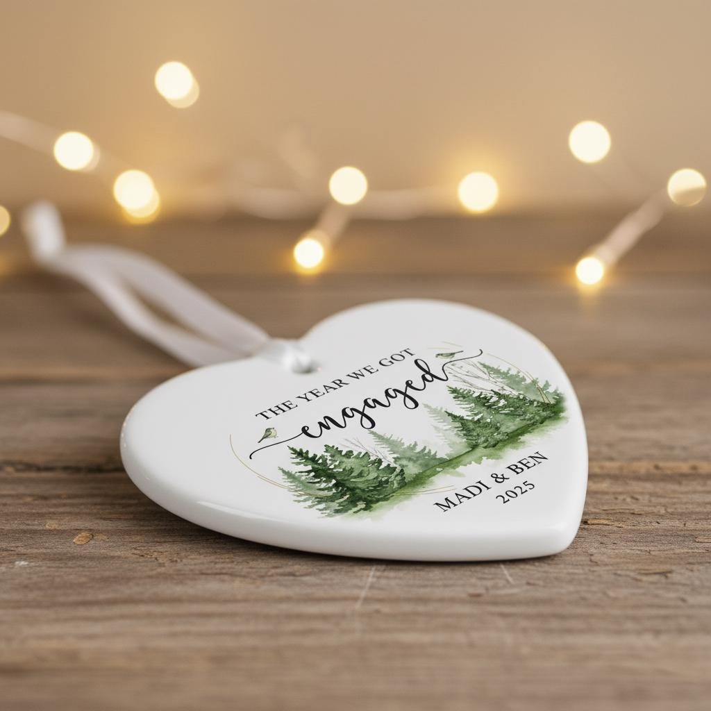 Personalized Christmas Ornament 2025 - First Christmas Engaged