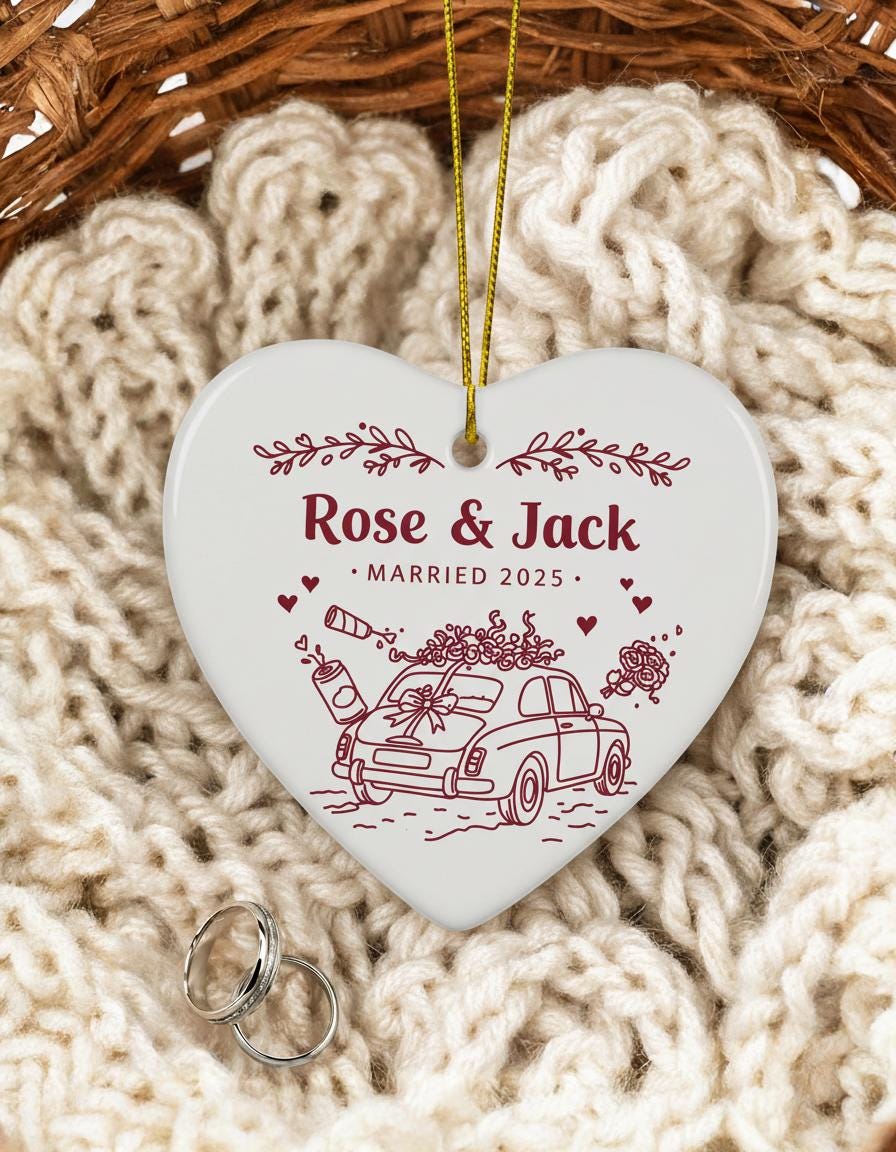 Personalized Ceramic Ornament 2025 - Just Married Car Ornament