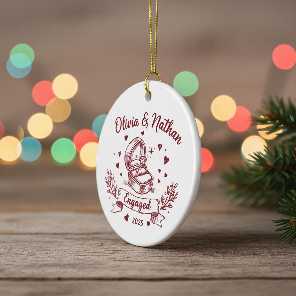 Personalized Christmas Ornament 2025 - Our First Christmas Enaged