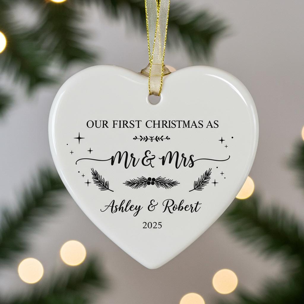 Personalized Christmas Ornament 2025 - First Christmas Married Bauble