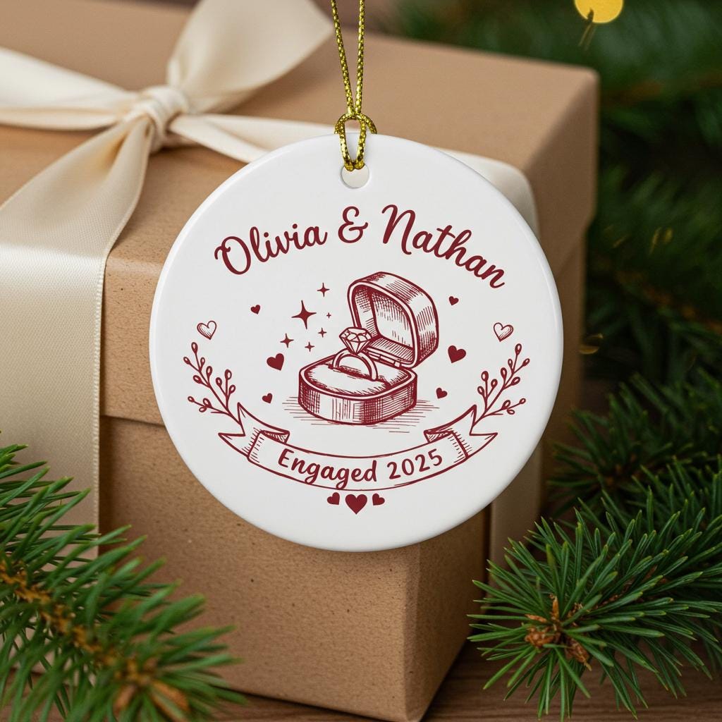 Personalized Christmas Ornament 2025 - Our First Christmas Enaged