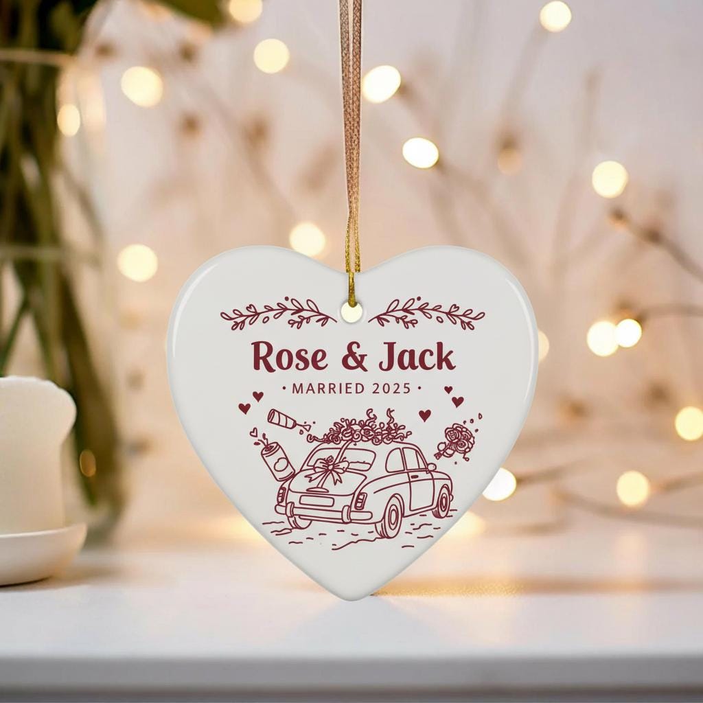 Personalized Ceramic Ornament 2025 - Just Married Car Ornament