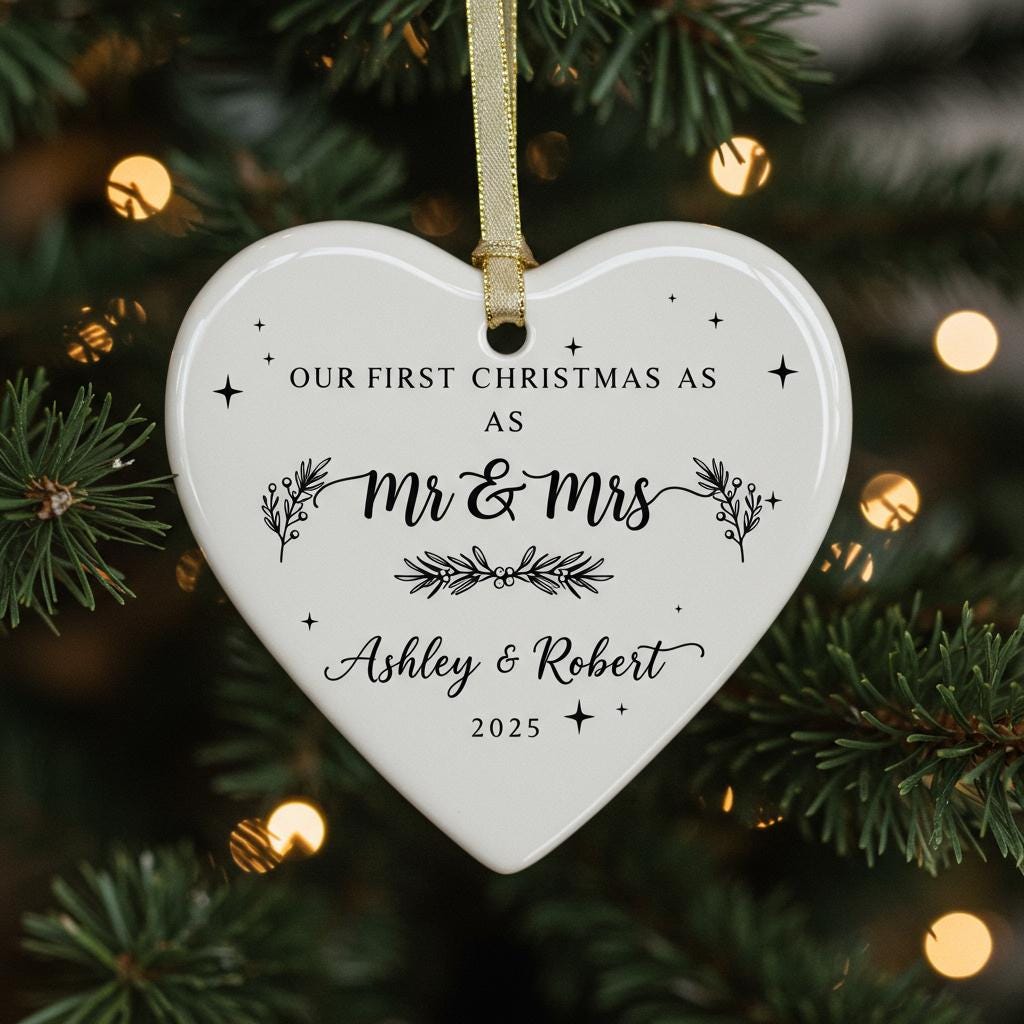 Personalized Christmas Ornament 2025 - First Christmas Married Bauble
