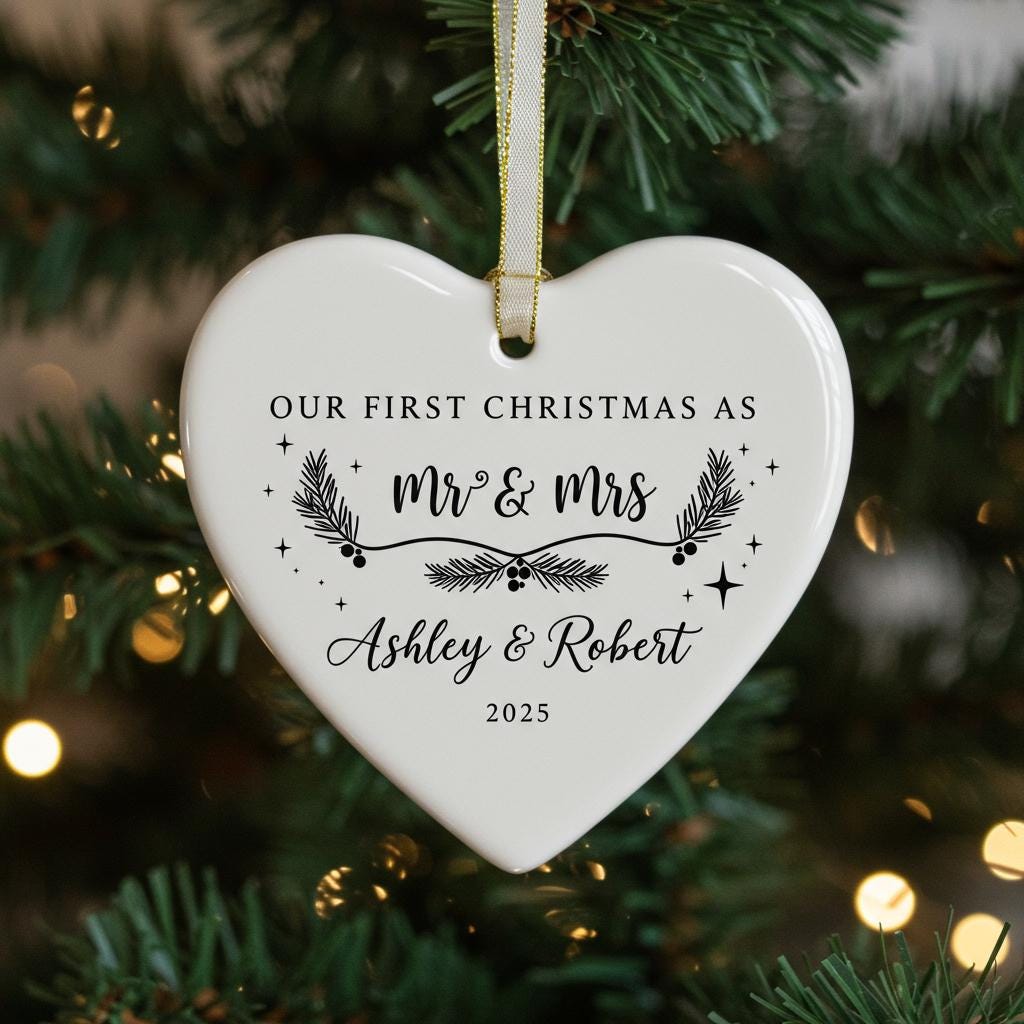 Personalized Christmas Ornament 2025 - First Christmas Married Bauble