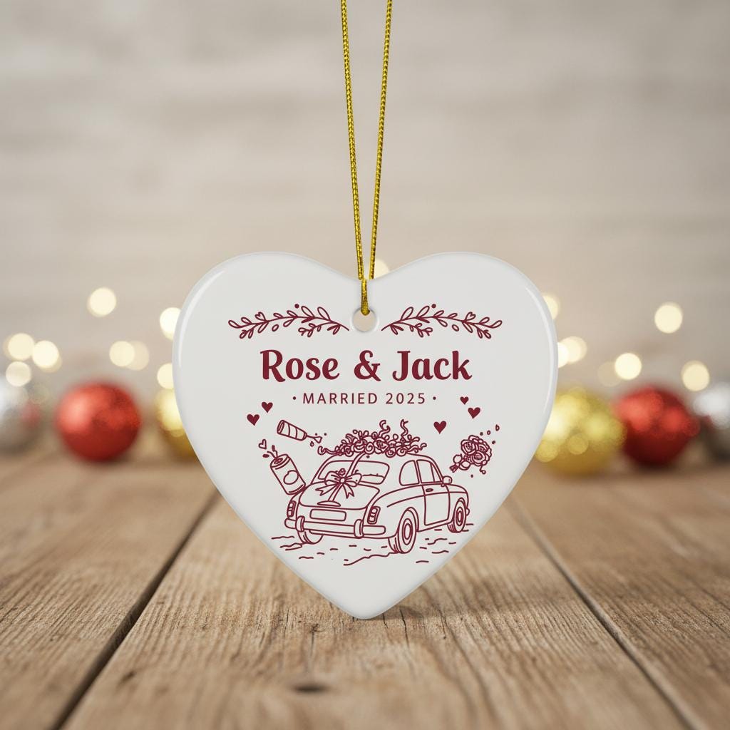 Personalized Ceramic Ornament 2025 - Just Married Car Ornament