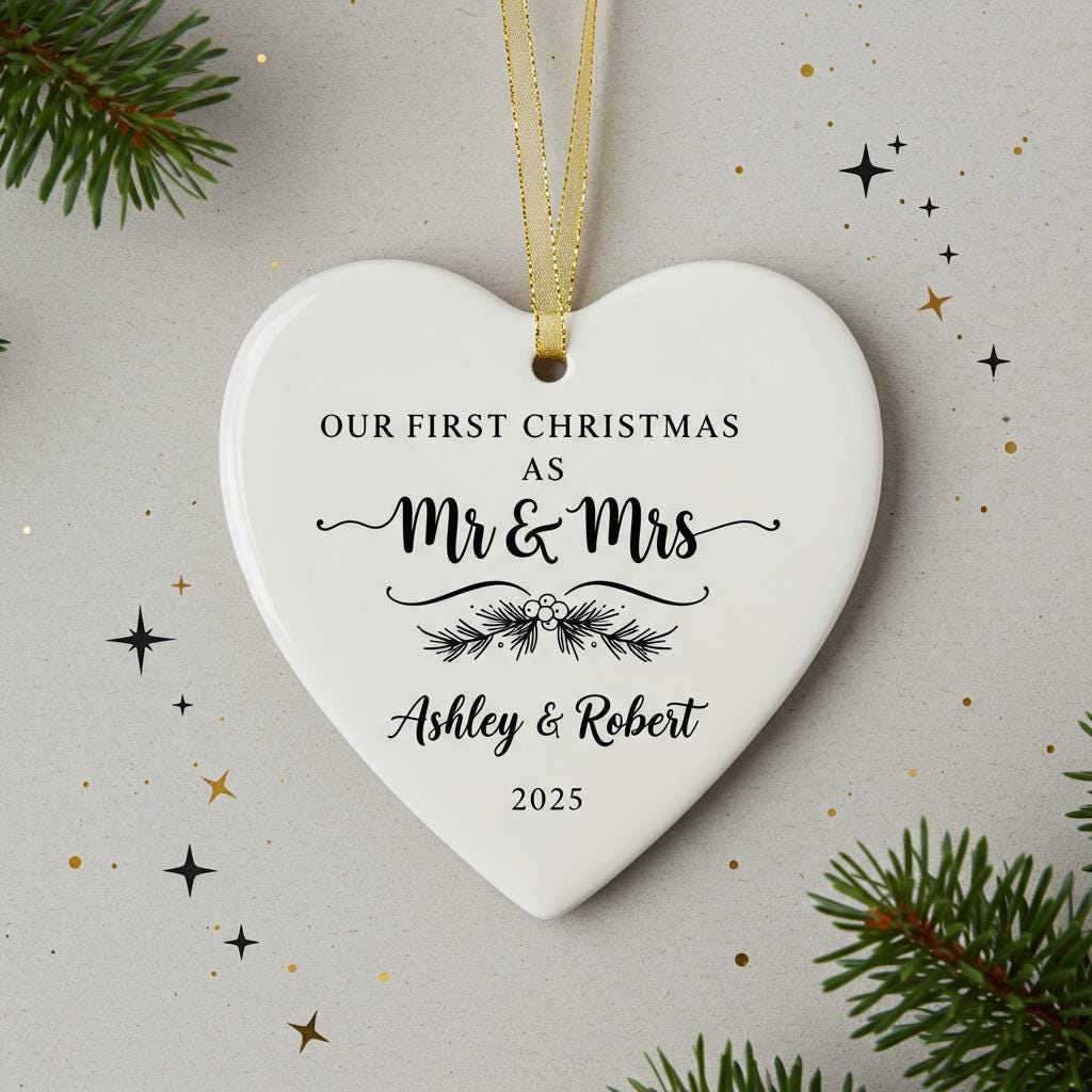 Personalized Christmas Ornament 2025 - First Christmas Married Bauble