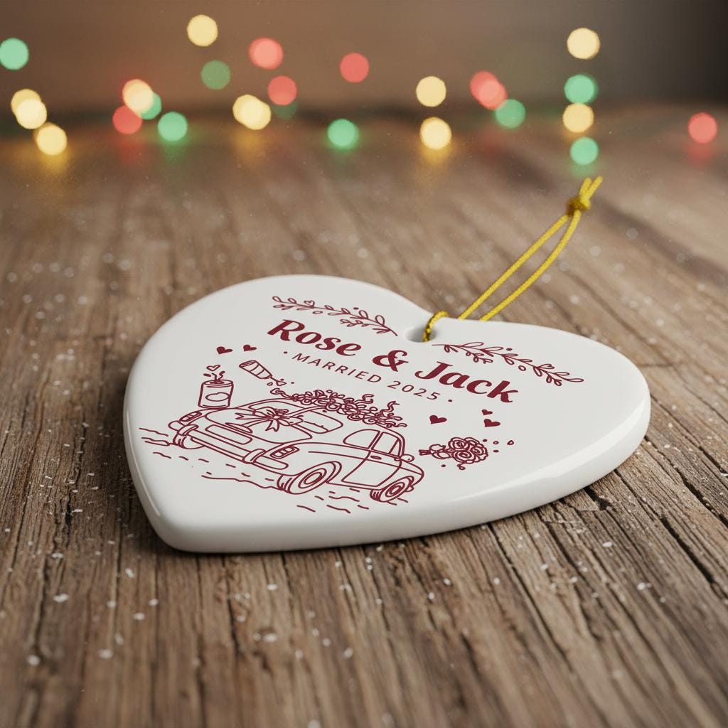 Personalized Ceramic Ornament 2025 - Just Married Car Ornament