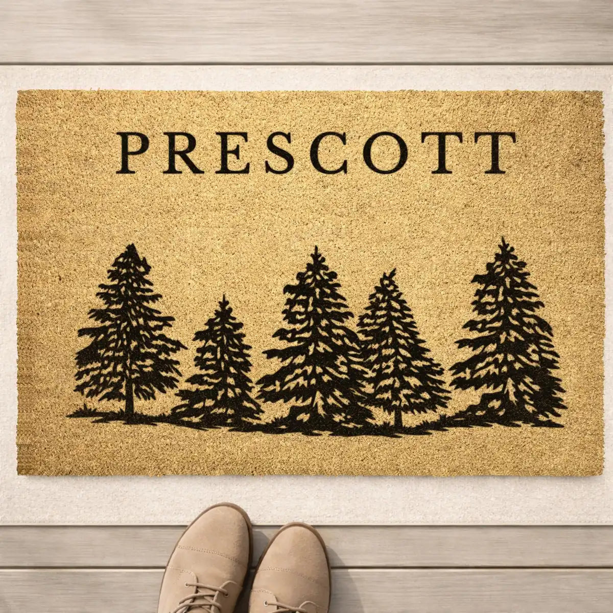 evergreen forest family name or welcome personalized doormat hero 01