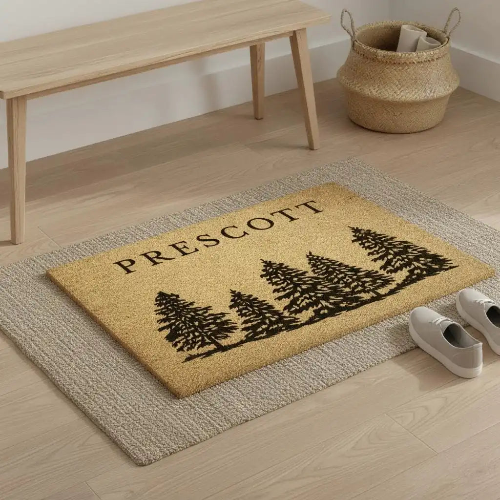 evergreen forest family name or welcome personalized doormat measure 06