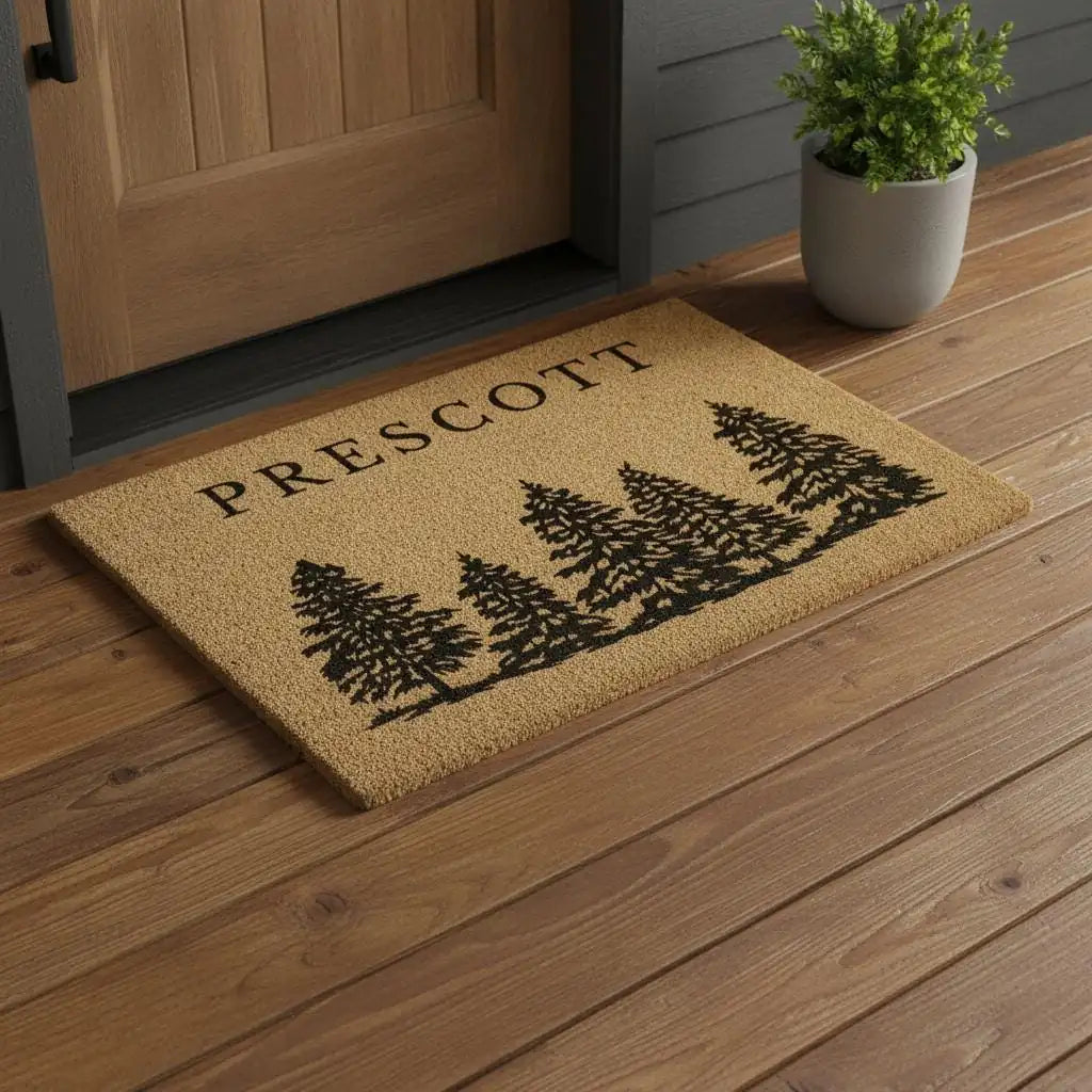 evergreen forest family name or welcome personalized doormat size chart 05