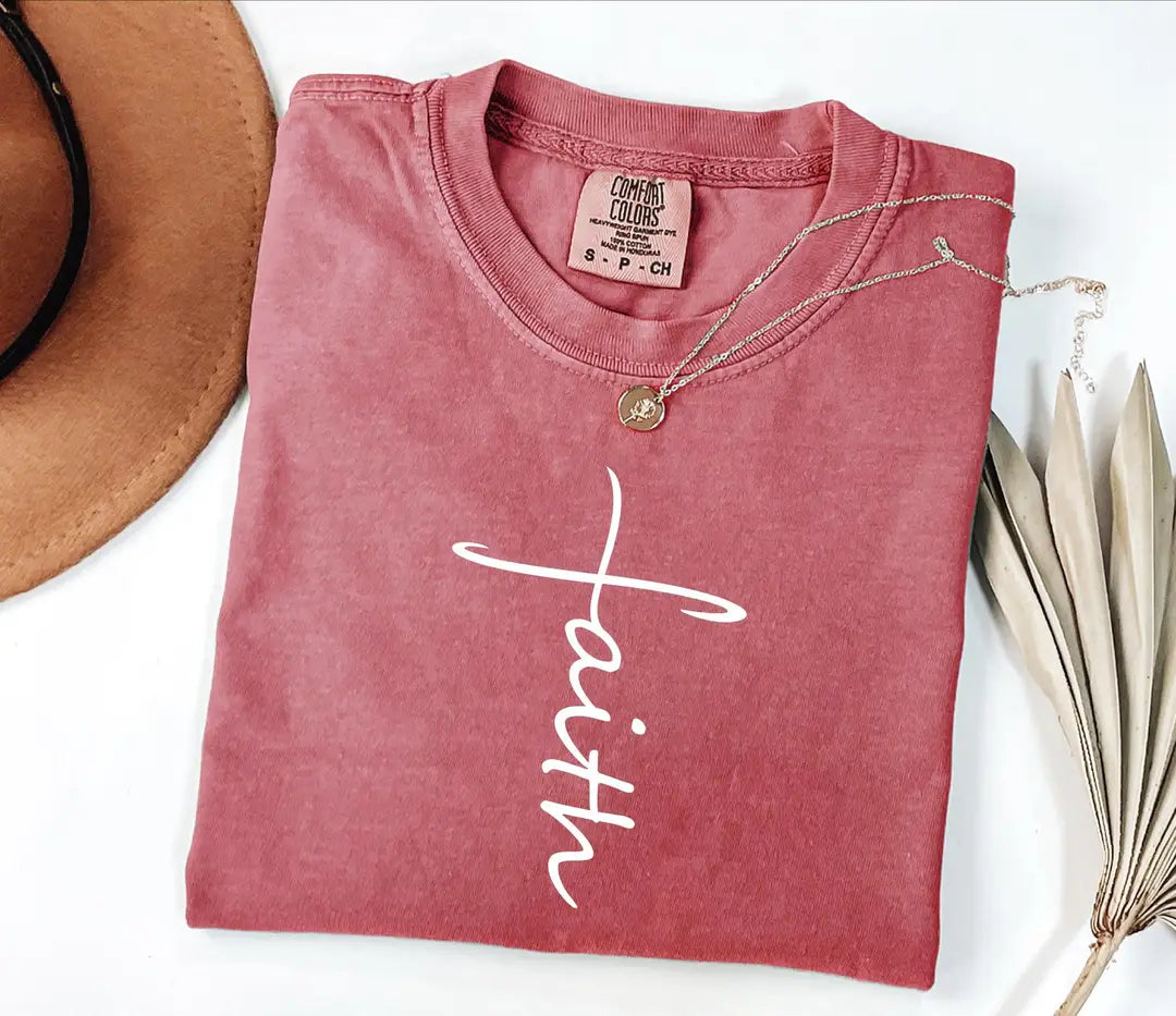 Faith : Christian Christmas Gift graphic Comfort Colors T-shirt, additional product photograph.