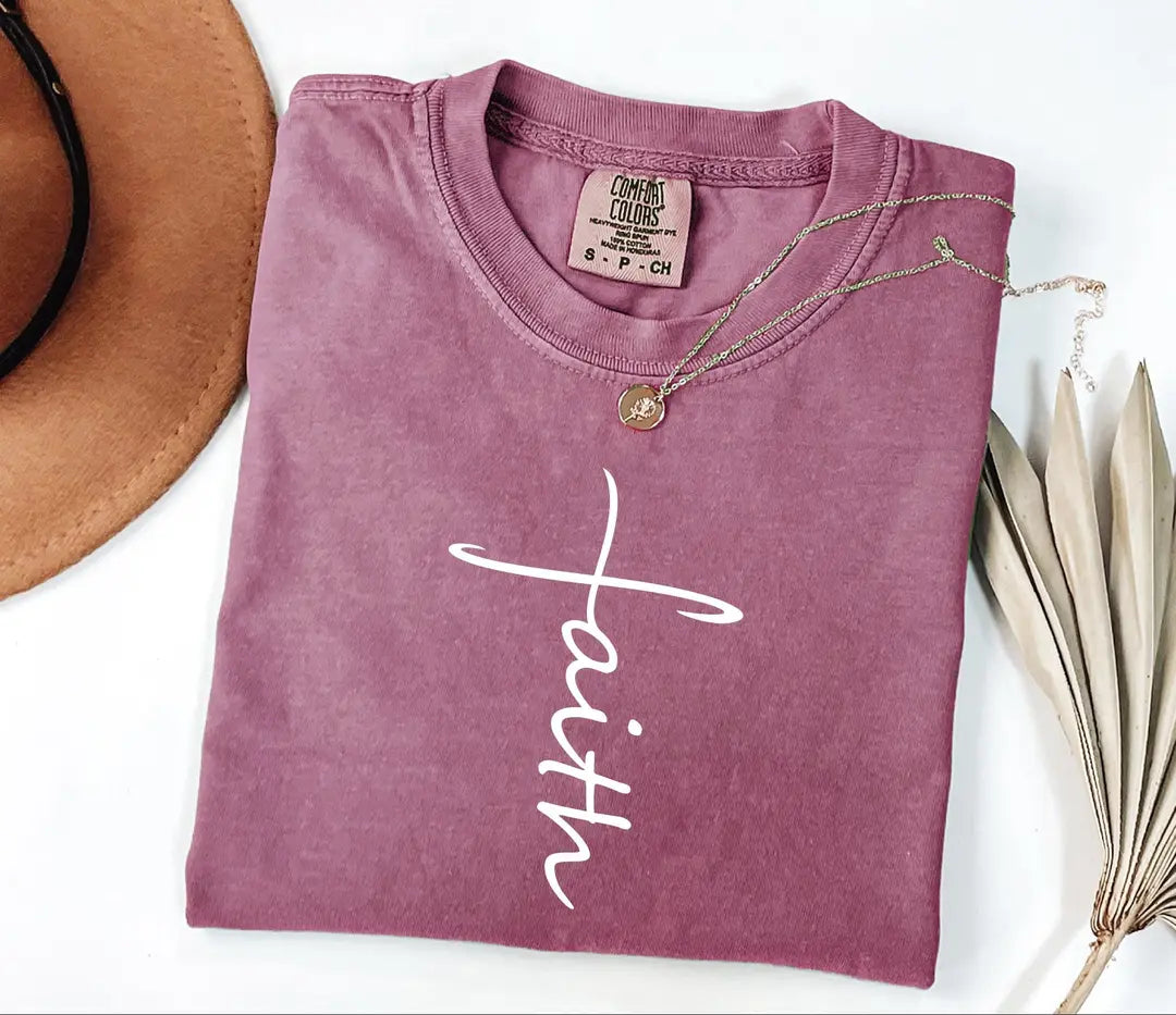 Faith : Christian Christmas Gift graphic Comfort Colors T-shirt, additional product photograph.
