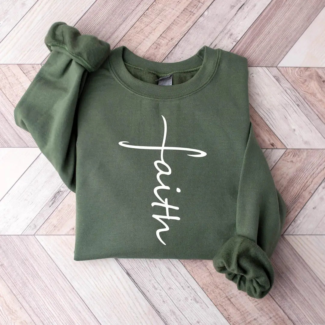 Faith : Christian Christmas Gift Crewneck Sweatshirt hero view.