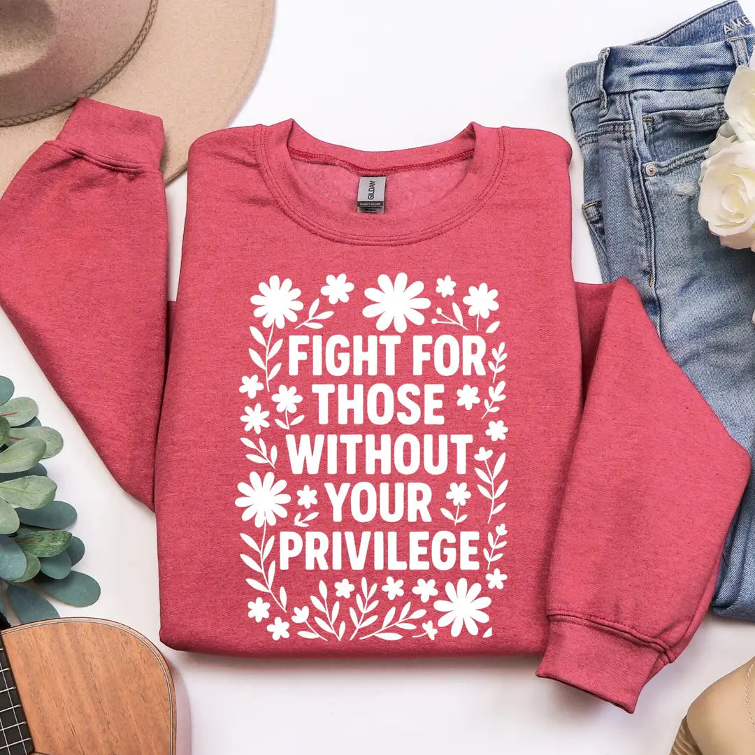 Fight For Those Without Your Privilege Crewneck Sweatshirt alternate product view in Red.