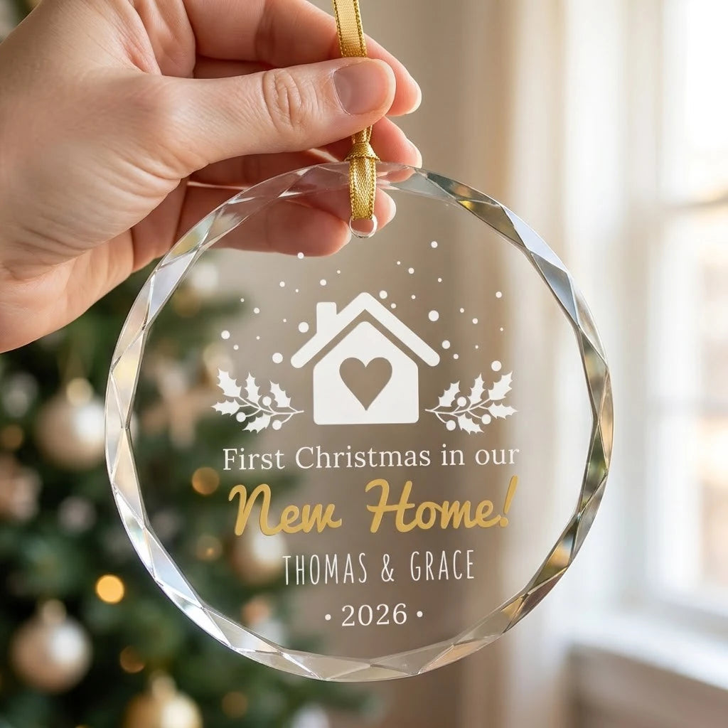 first christmas new home personalized glass ornament hand