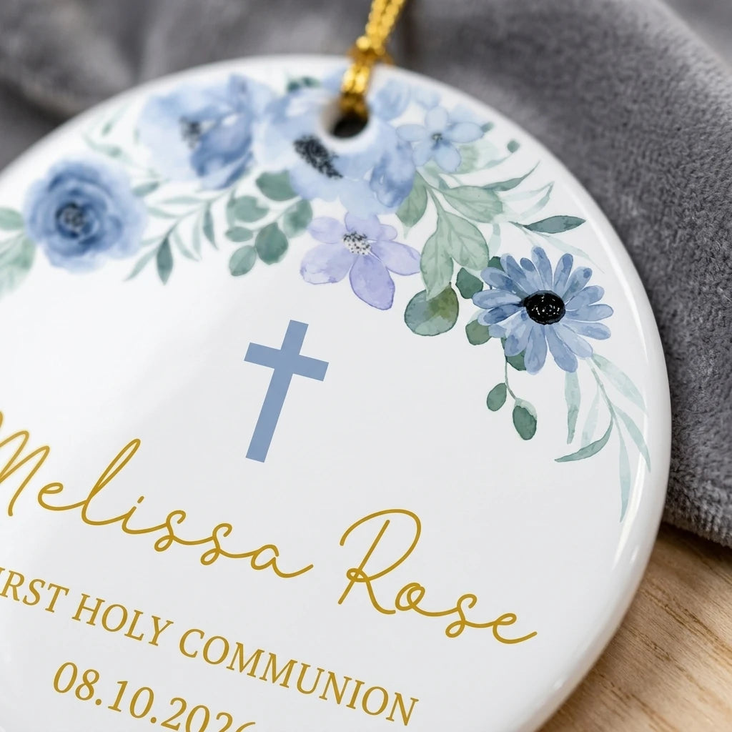 first communion floral personalized ornament detail
