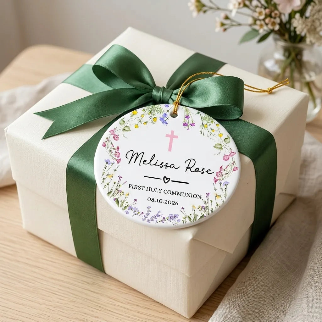 first communion floral personalized ornament gift