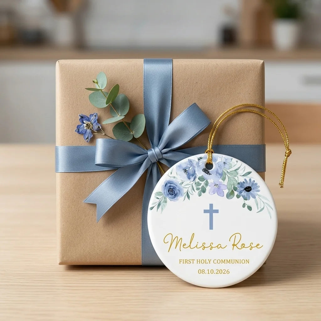 first communion floral personalized ornament gift