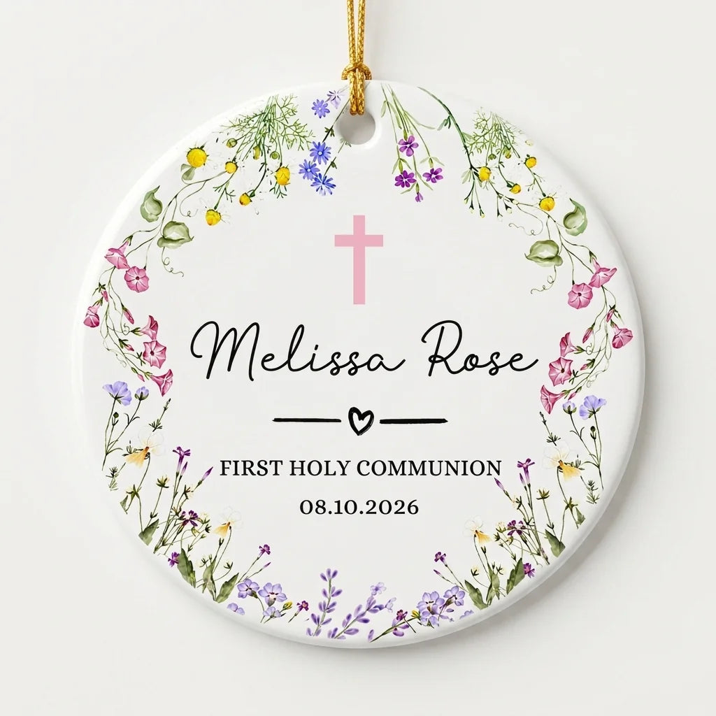 first communion floral personalized ornament hero