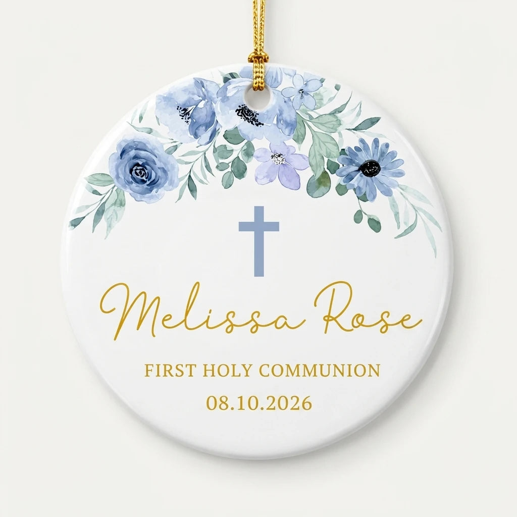first communion floral personalized ornament hero