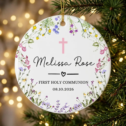 first communion floral personalized ornament tree