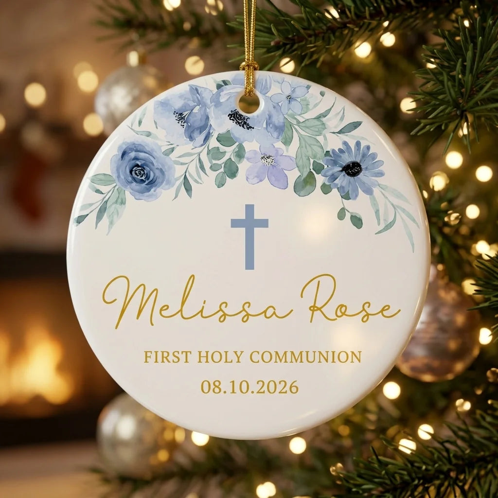 first communion floral personalized ornament tree
