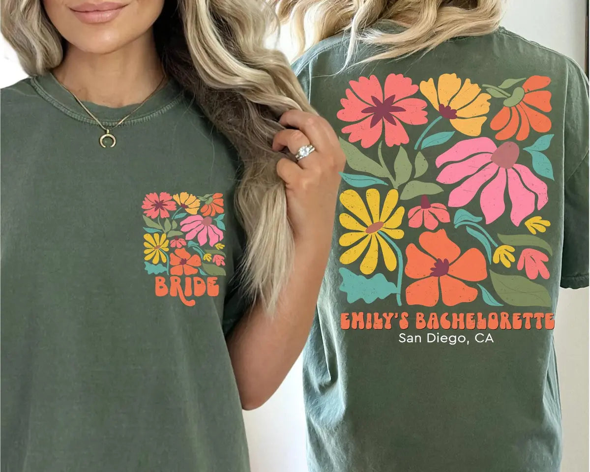 floral garden custom name location bachelorette party comfort colors t shirt color chart