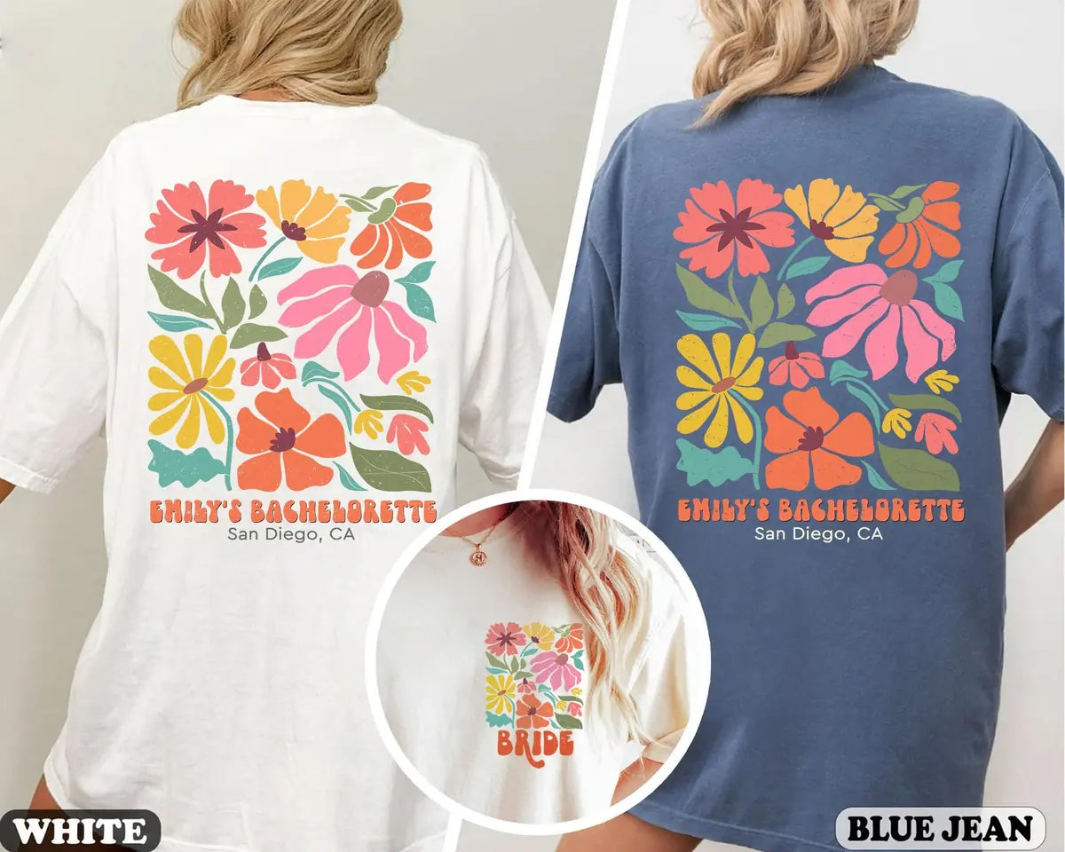 Floral Garden - Custom Location - Bachelorette Party Comfort Colors T-Shirt - Comfort Colors T-Shirt Mockup Image