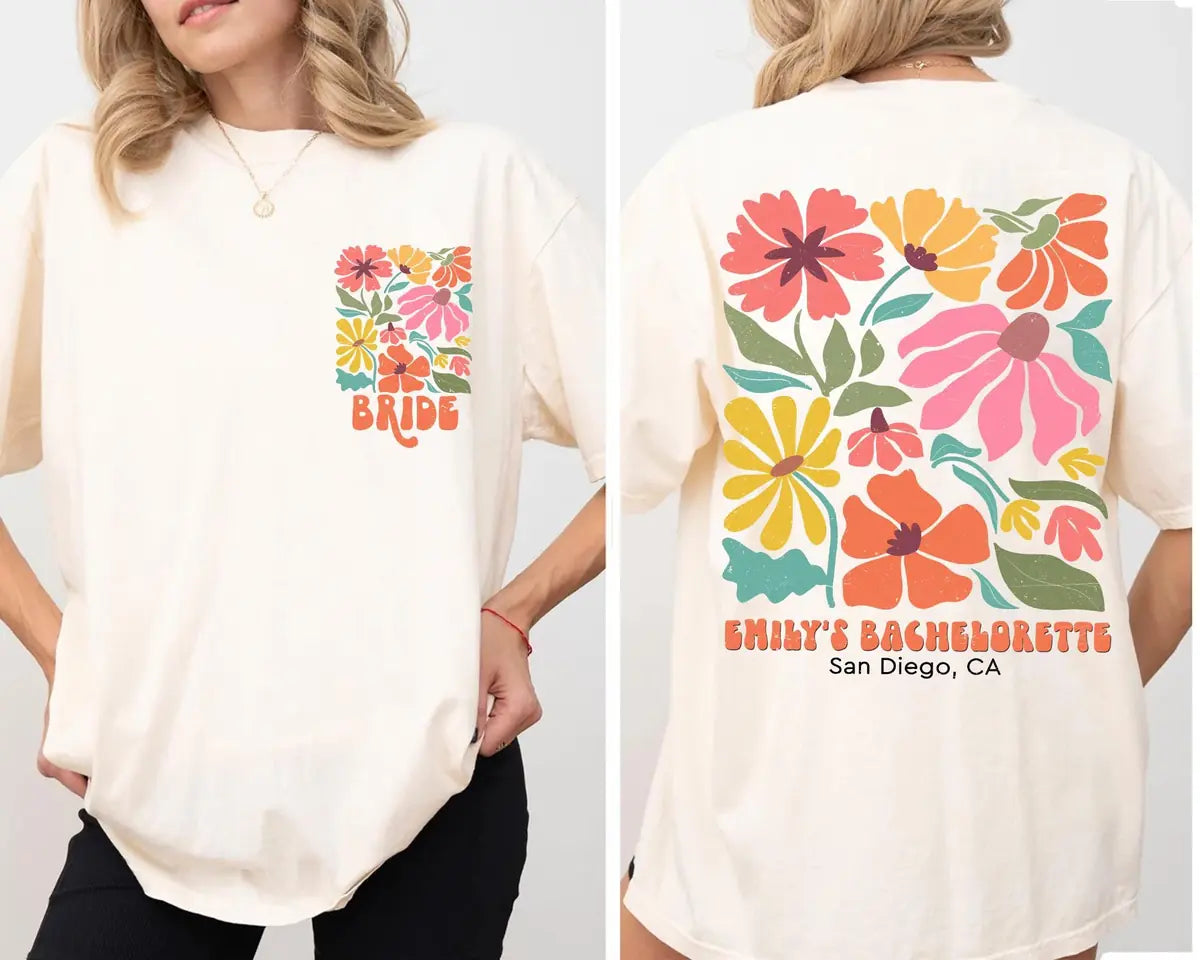 Floral Garden - Custom Location - Bachelorette Party Comfort Colors T-Shirt - Comfort Colors T-Shirt Mockup Image