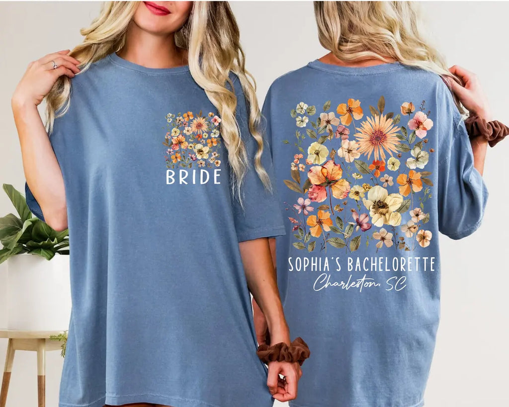 flower garden custom name location bachelorette party comfort colors t shirt color chart