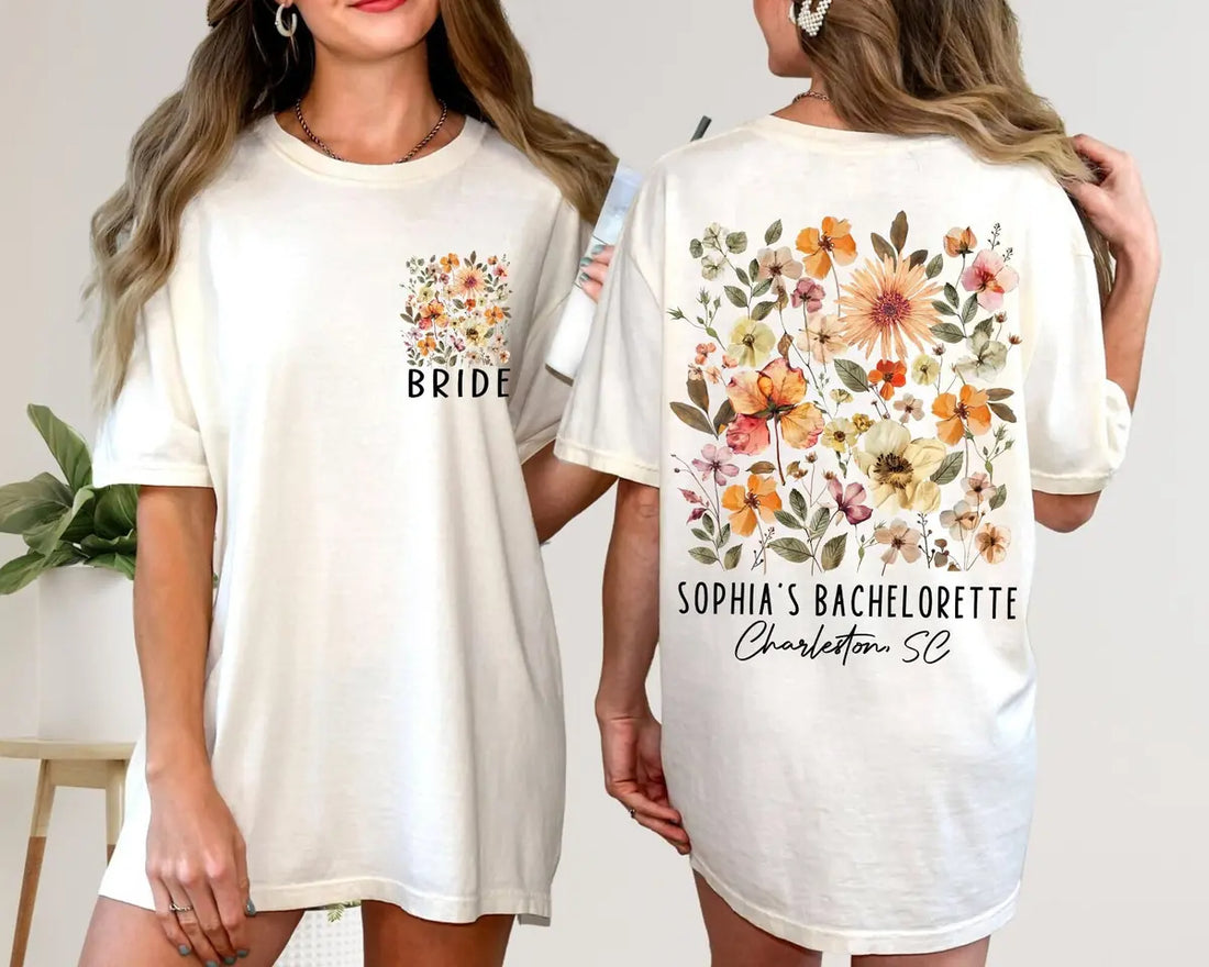 Flower Garden - Custom Name - Bachelorette Party Comfort Colors T-Shirt - Comfort Colors T-Shirt Mockup Image