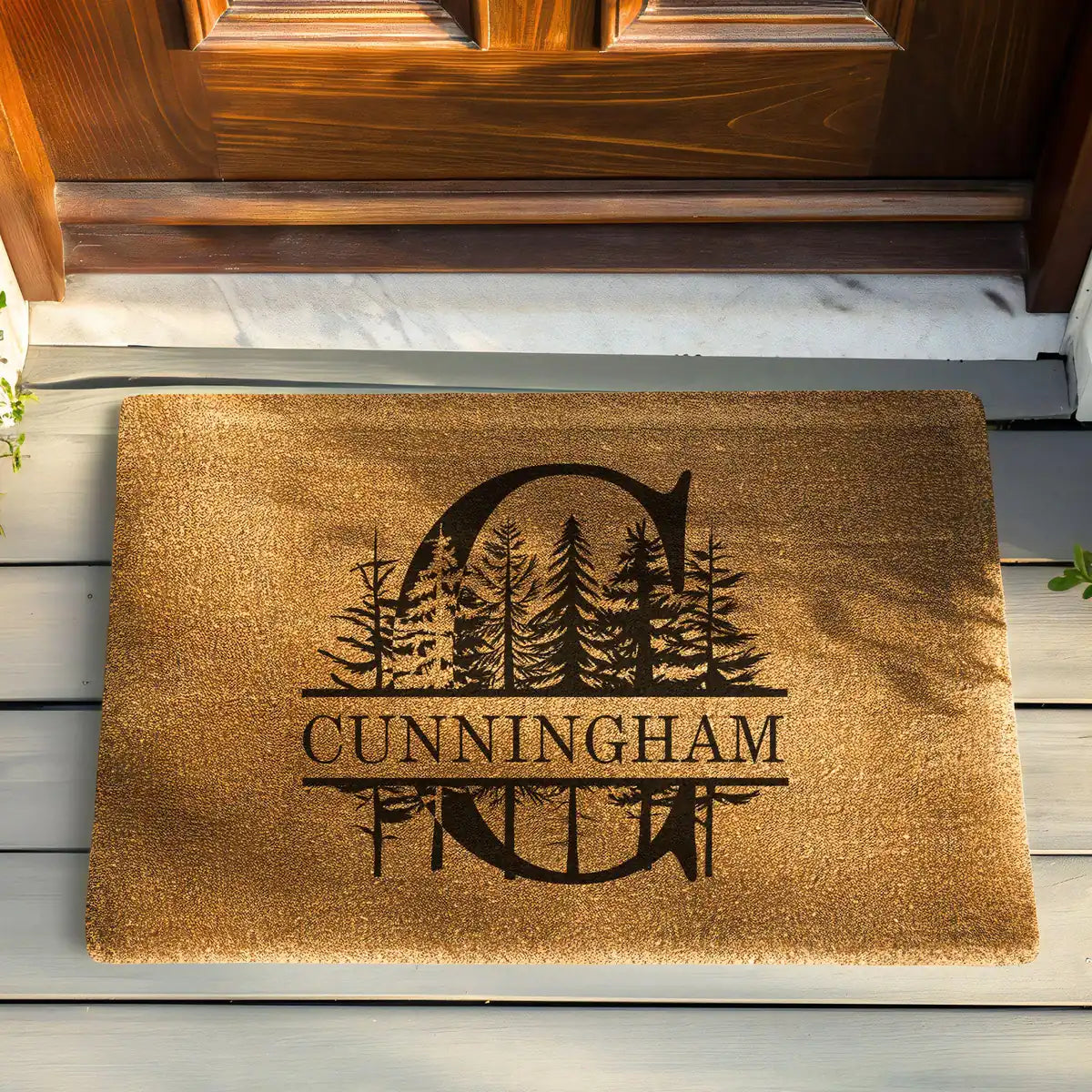 forest monogram custom family name personalized doormat detail 03
