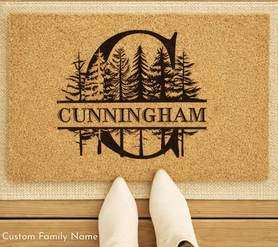 forest monogram custom family name personalized doormat lifestyle 02