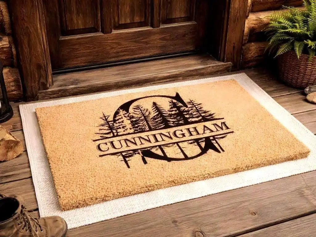 forest monogram custom family name personalized doormat lifestyle 02
