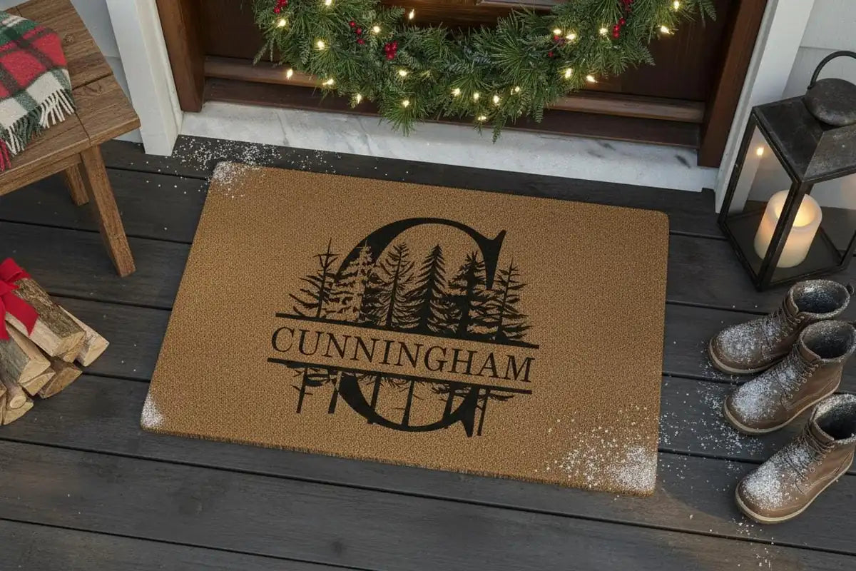 forest monogram custom family name personalized doormat measure 06