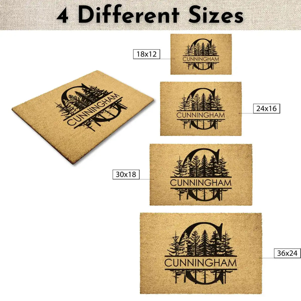 forest monogram custom family name personalized doormat size chart 05