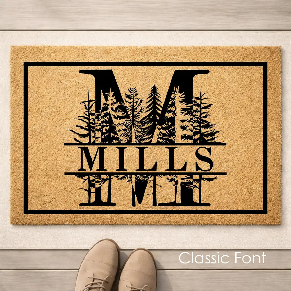 forest monogram framed cabin custom family name personalized doormat lifestyle 02
