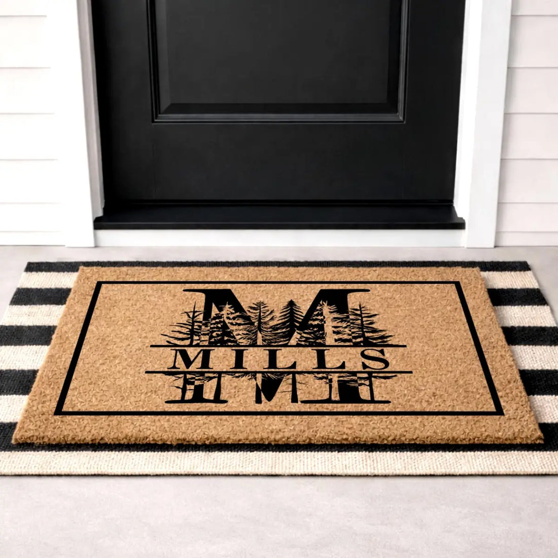 forest monogram framed cabin custom family name personalized doormat lifestyle 02