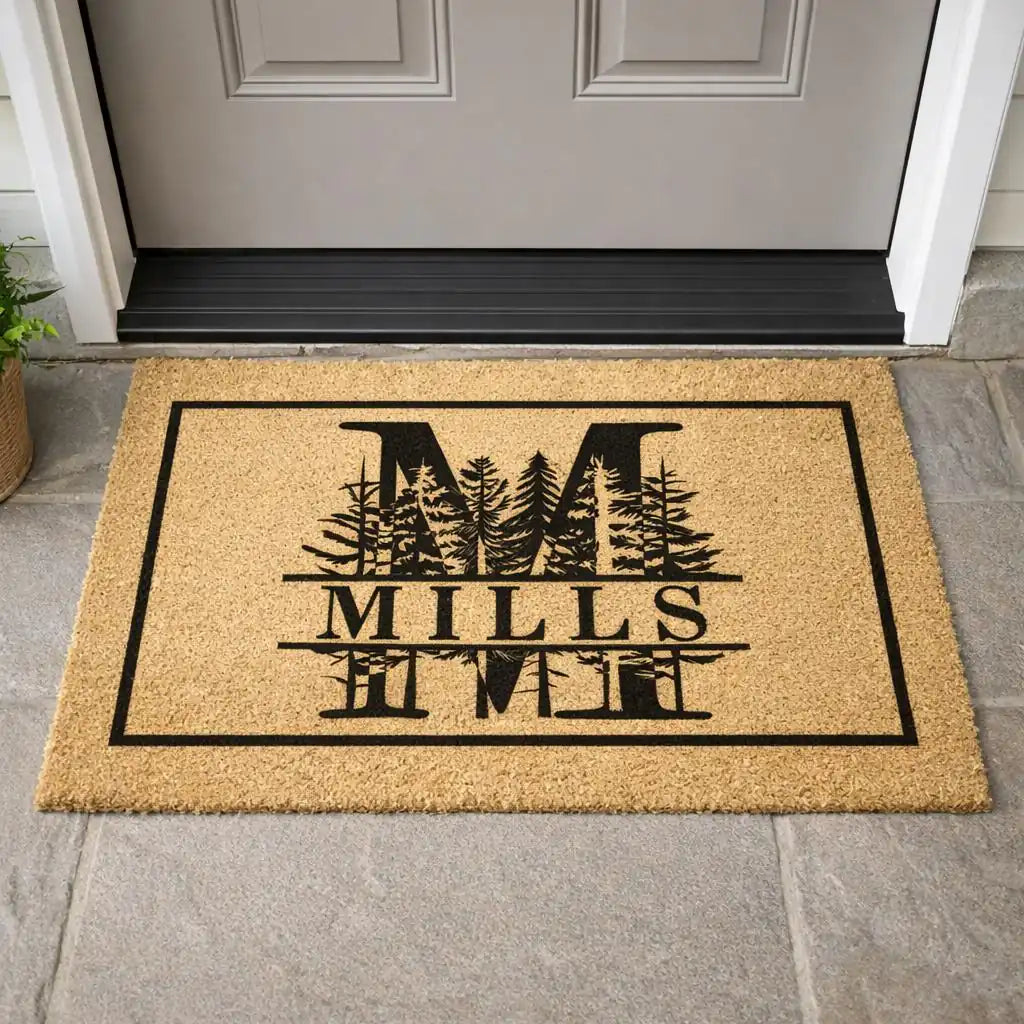 forest monogram framed cabin custom family name personalized doormat package 07