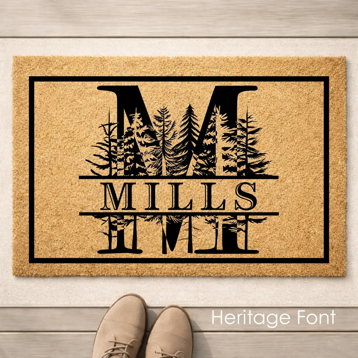 forest monogram framed cabin custom family name personalized doormat size chart 05
