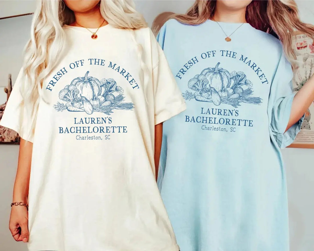 Fresh Off The Market - Custom Location - Bridesmaid Bridal Shower Comfort Colors T-Shirt - Comfort Colors T-Shirt Mockup Image