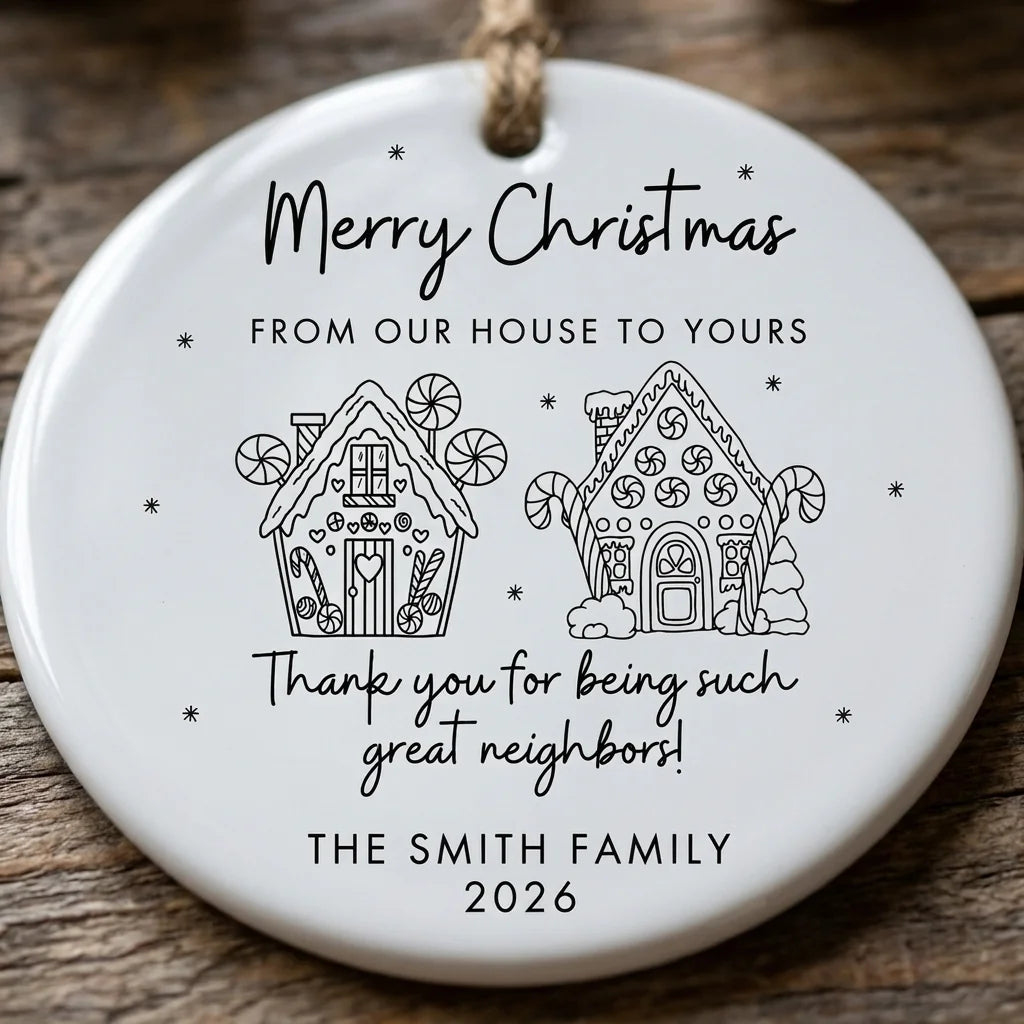 from our house to yours neighbor thank you personalized ornament detail