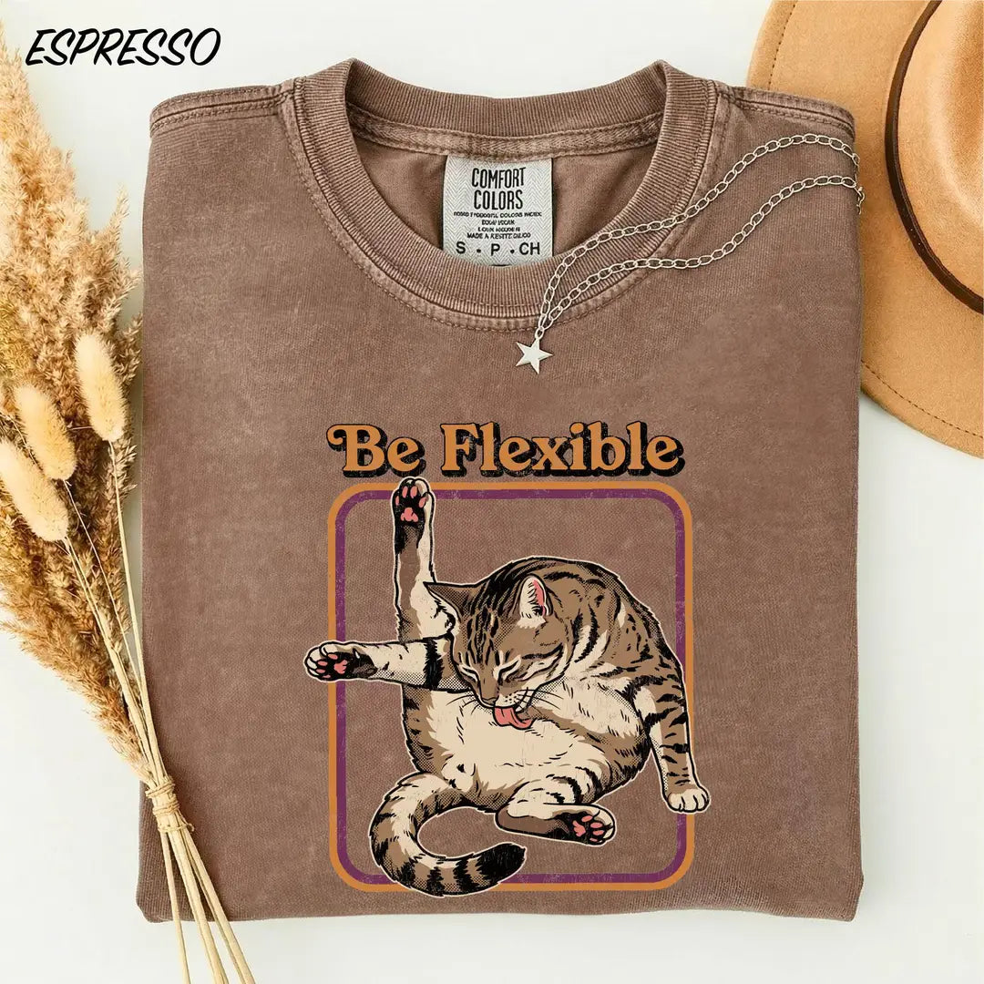 Funny Cat Yoga graphic Comfort Colors T-shirt, additional product photograph.