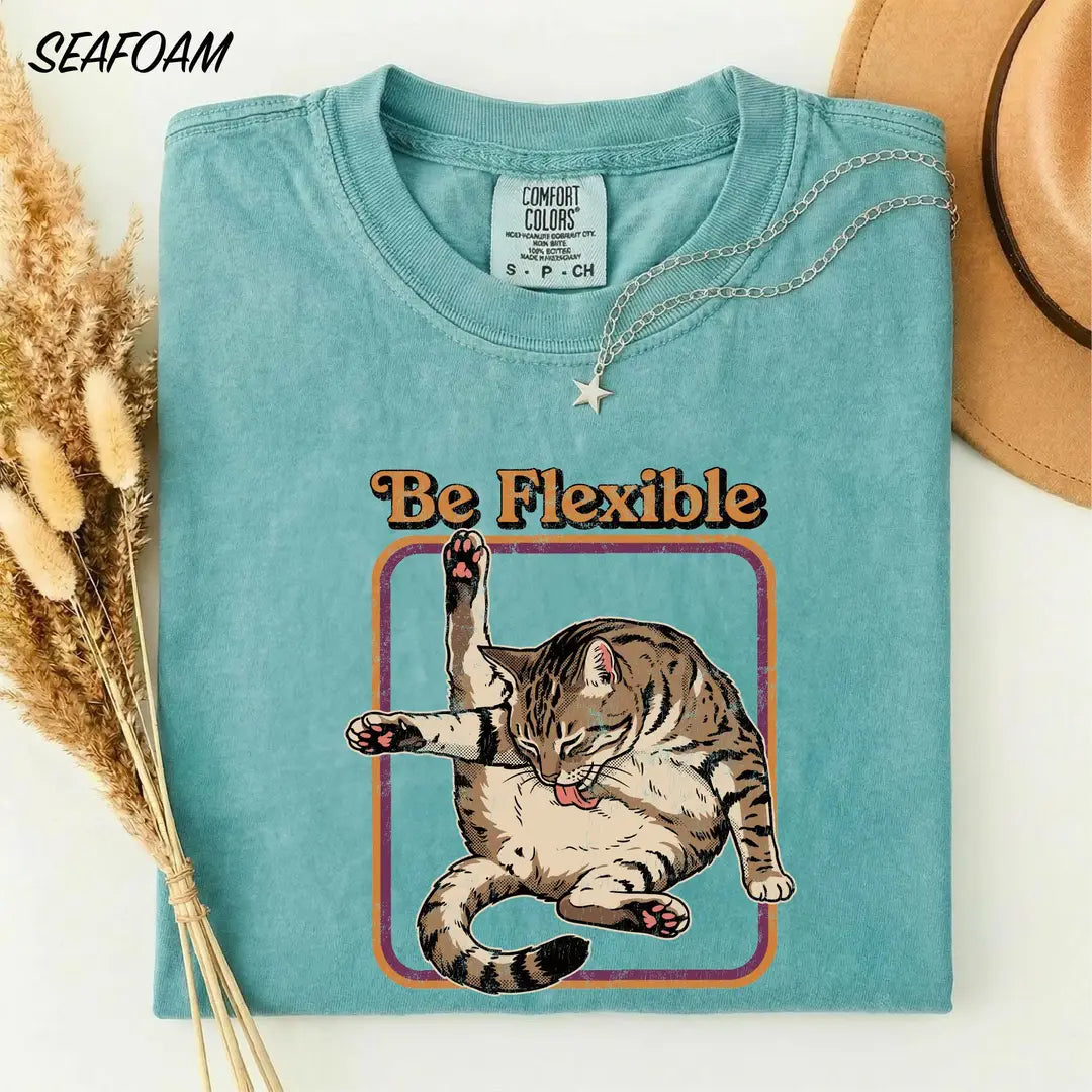 Comfort Colors T-shirt with Funny Cat Yoga animal-themed design, featured shirt mockup.