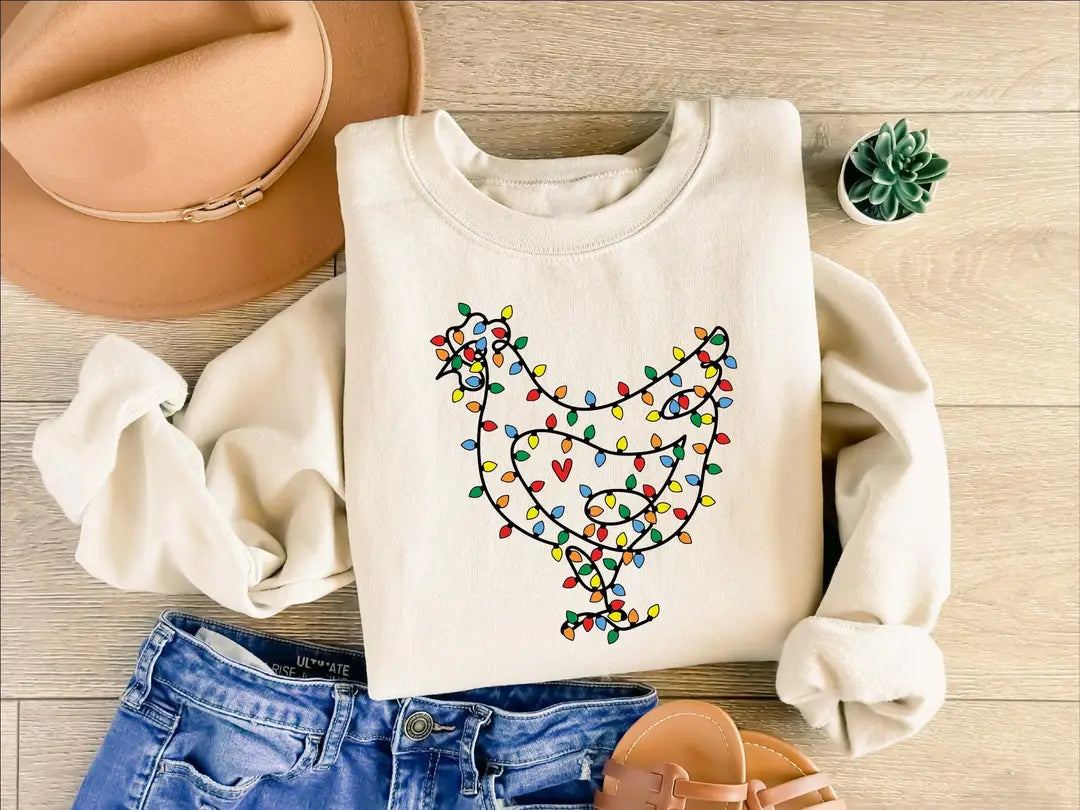 Funny Christmas Chicken : Holiday Farm Animal Crewneck Sweatshirt alternate product view.