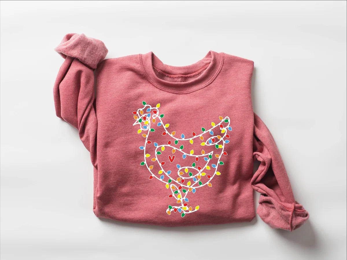 Funny Christmas Chicken : Holiday Farm Animal Crewneck Sweatshirt alternate product view.