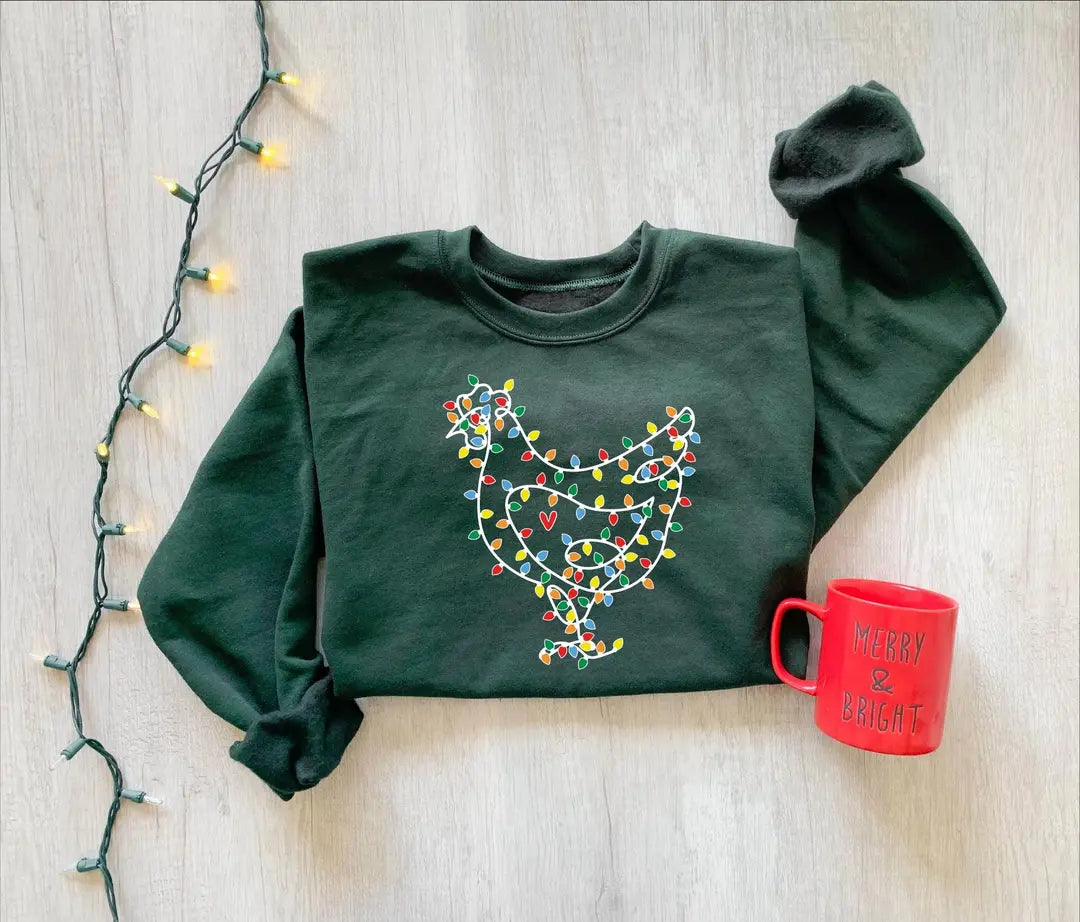 Funny Christmas Chicken : Holiday Farm Animal Crewneck Sweatshirt alternate product view.