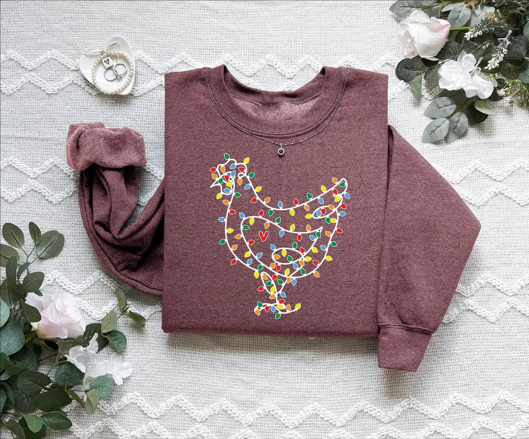 Funny Christmas Chicken : Holiday Farm Animal Crewneck Sweatshirt alternate product view.