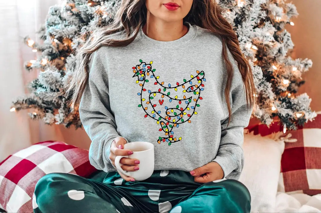 Funny Christmas Chicken : Holiday Farm Animal Crewneck Sweatshirt alternate product view.